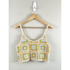 Crochet Tank Top Granny Squares Women’s Boho Cropped Sz S/M‎ Camisole